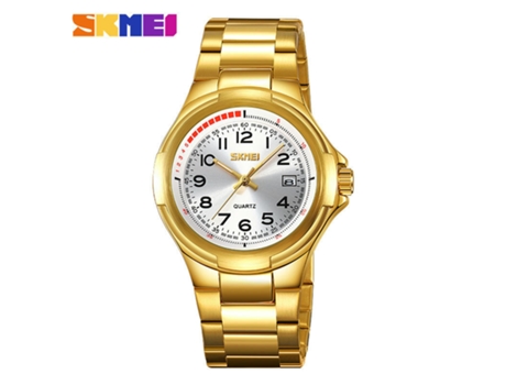 Relojes de pulsera con reloj impermeable de acero inoxidable para hombres con fecha automática y esfera plateada de concha dorada LUUCOZK