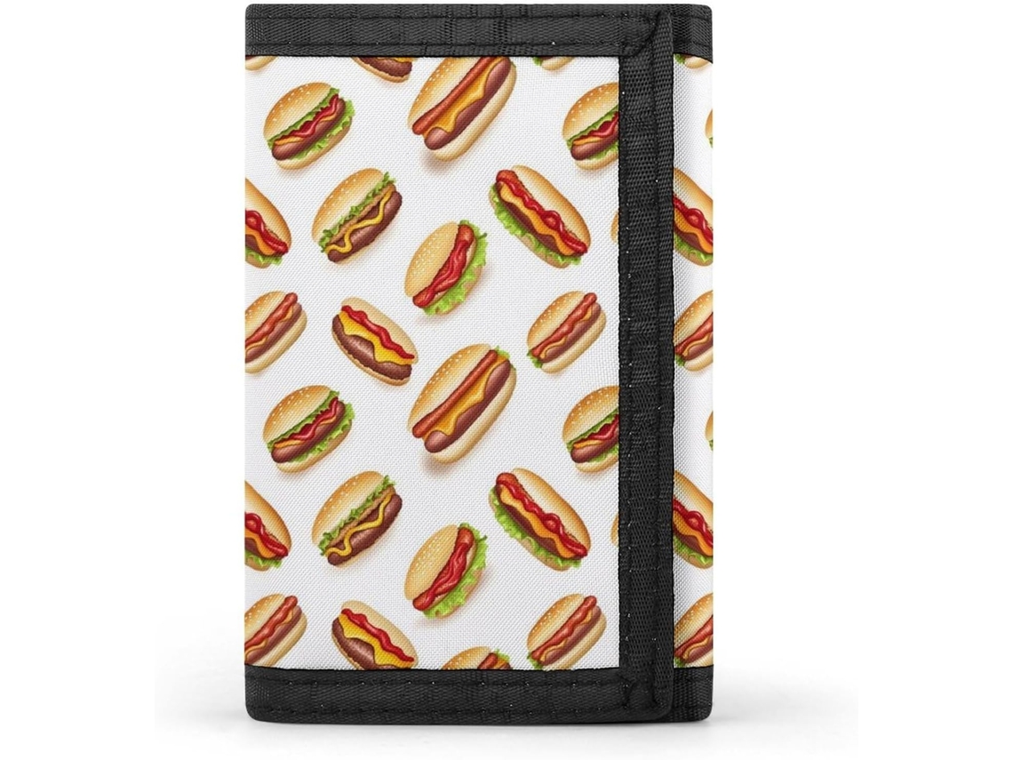 Cartera plegable para hombre con estampado de tocino y hamburguesa, ideal para viajar.