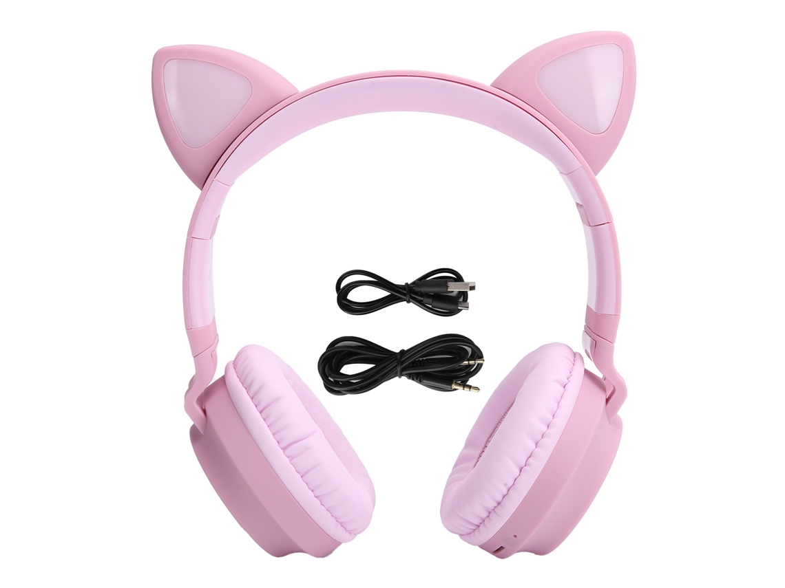 Auriculares Rosas Con Orejas De Gato Led 3d, Bluetooth 5.0 Y Micrófono Plegable.