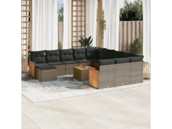 Conjunto de sofá de jardín de 13 piezas con cojines de mimbre gris DKD Home Decor