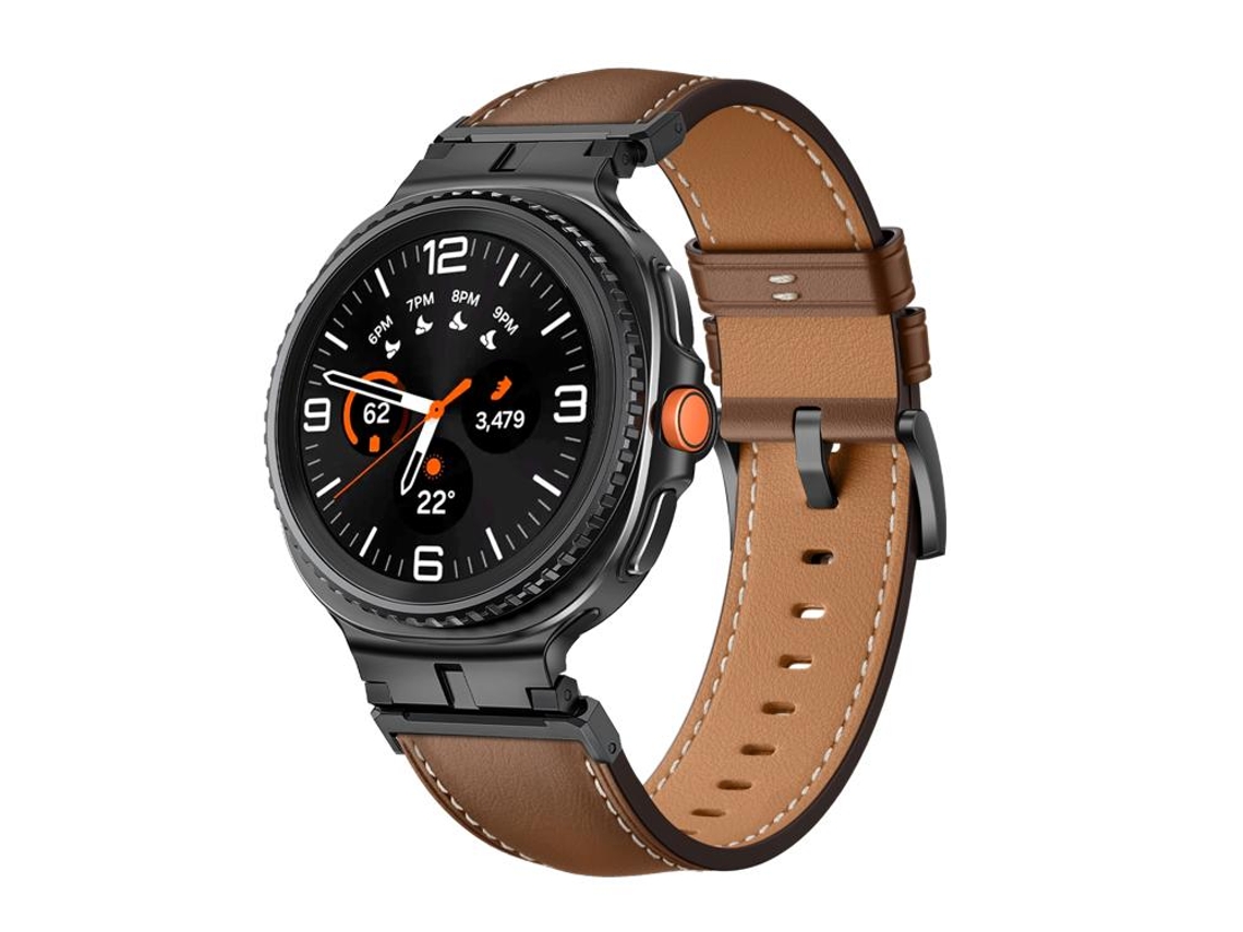Bracelete Para Samsung Galaxy Watch 8 / 8 Classic - Couro Genuíno Com Conector De Cabeça De Metal Clássico - Marrom E Preto
