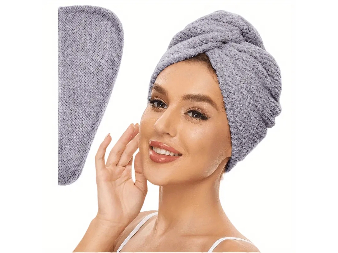 (gris, 9,8 Pulgadas X 25,5 Pulgadas) Toalla Absorbente Sólida Para Secar El Cabello Para Mujer Con Chal Con Botones