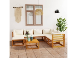 Conjunto Lounge 8 Pcs Jardim C/ Almofadões Acácia Maciça Creme Dkd Home Decor