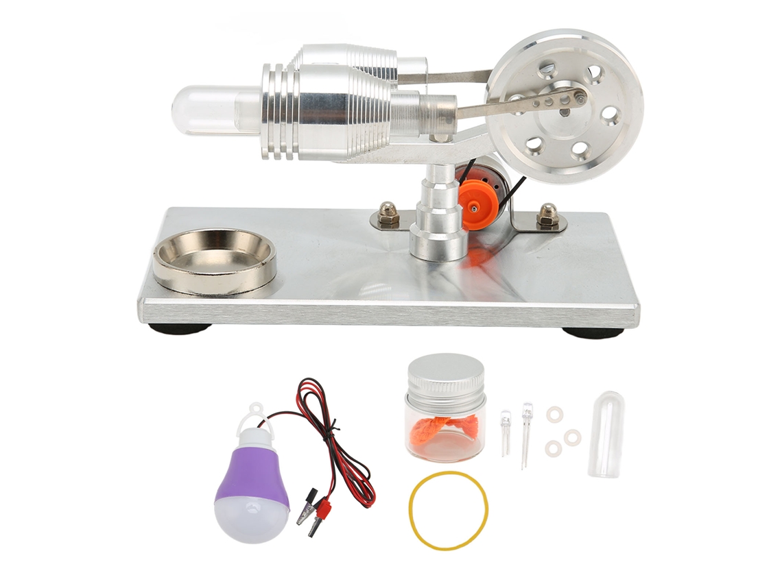 Modelo didáctico de motor Stirling, placa base de acero inoxidable