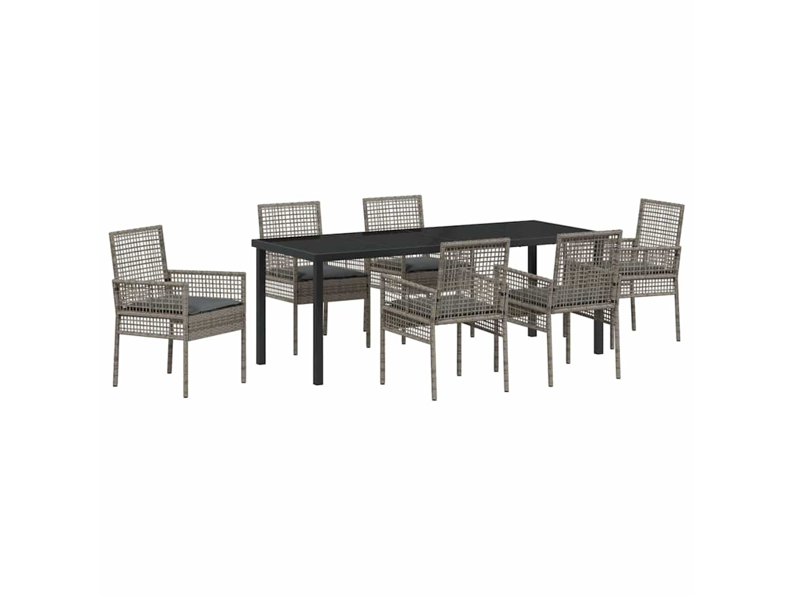Conjunto de comedor de jardín de 7 piezas, mimbre gris, EXCLUSIVO DE MAISON