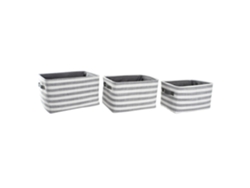 Set 3 Cesta Algodon Rayas Gris 42x32x25cm
