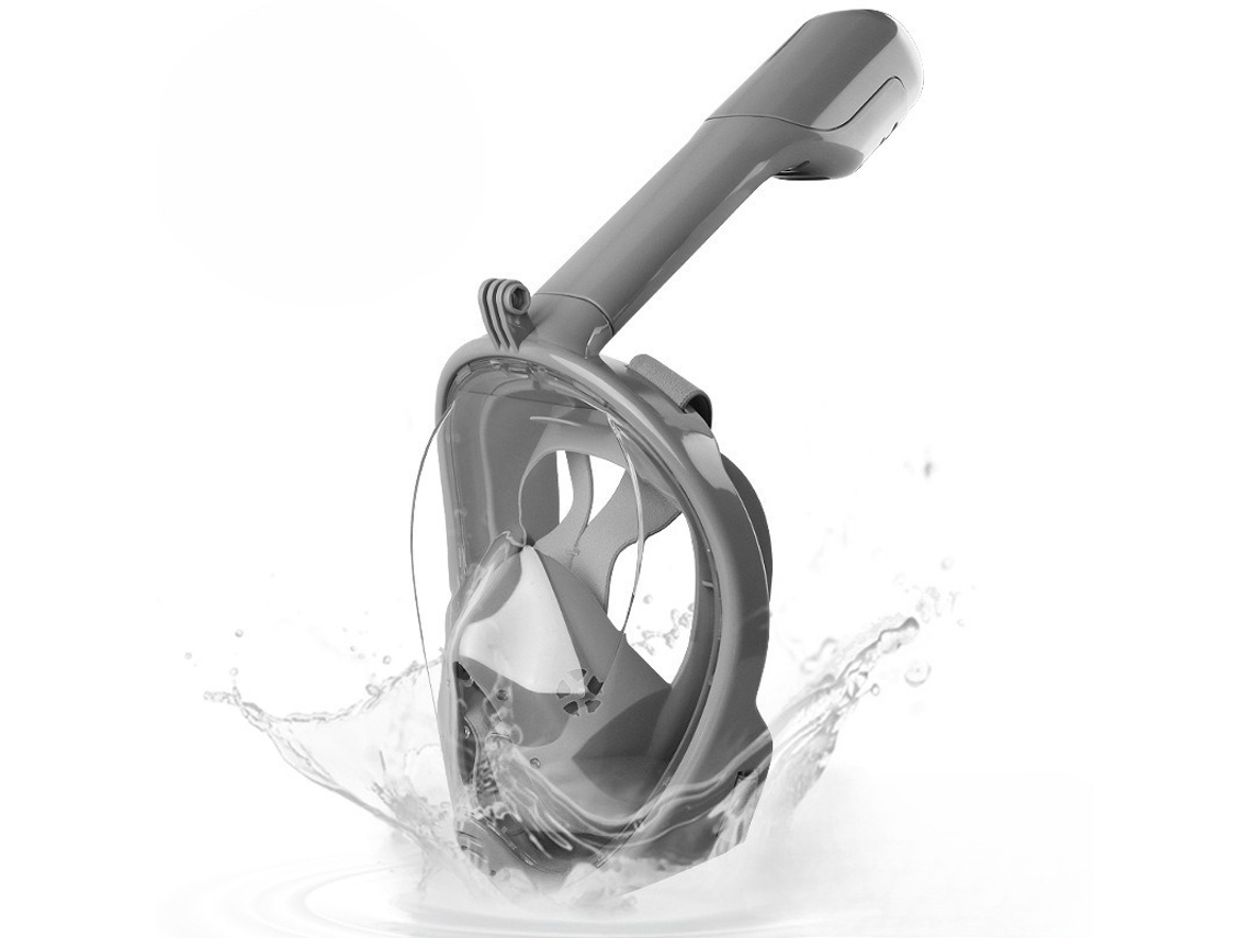 Máscara de buceo integral Hexinyigjly con soporte para cámara extraíble y visión de 180° – Talla S/M Gris