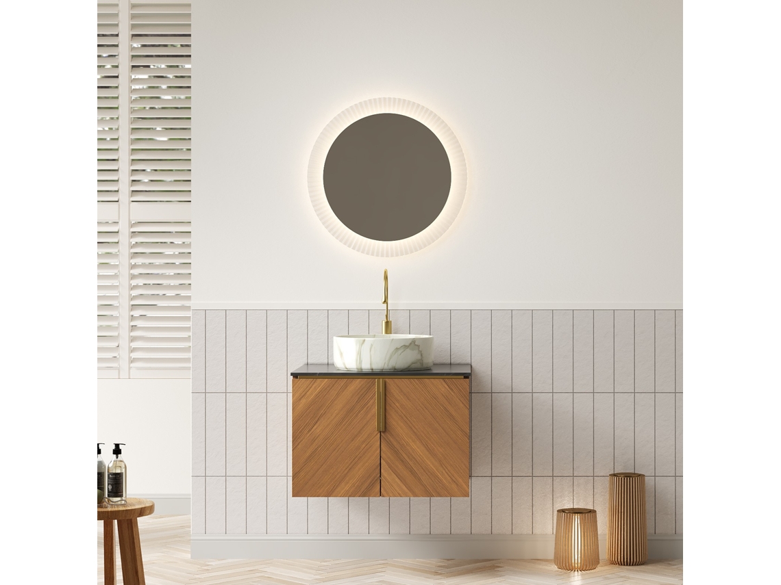 Mueble De Baño Suspendido, 61 Cm, Lavabo De Piedra, Encimera De Roble Negro.