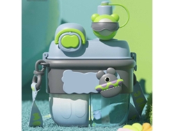 Bonita Botella De Agua De 500 Ml Con Pajita Y Correa Ajustable Para Niños - Azul