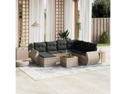 Conjunto de sofá de jardín de 8 piezas con cojines, ratán gris, DKD Home Decor