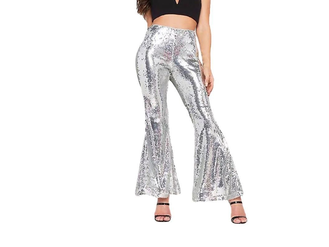 2026-leggings De Pata Ancha Metálicos Brillantes Para Mujer, Pantalones Sexy De Cintura Alta