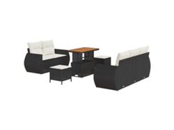 Maison Exclusive - Conjunto de sofás de jardín de mimbre negro y crema de 8 piezas