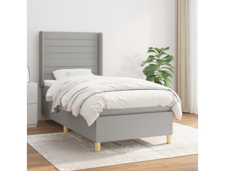 vidaXL Cama con somier y colchón 90x200 cm tela gris claro