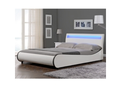 Cama de matrimonio CORIUM (221 x 149 x 83 cm - Piel sintética - Blanco)
