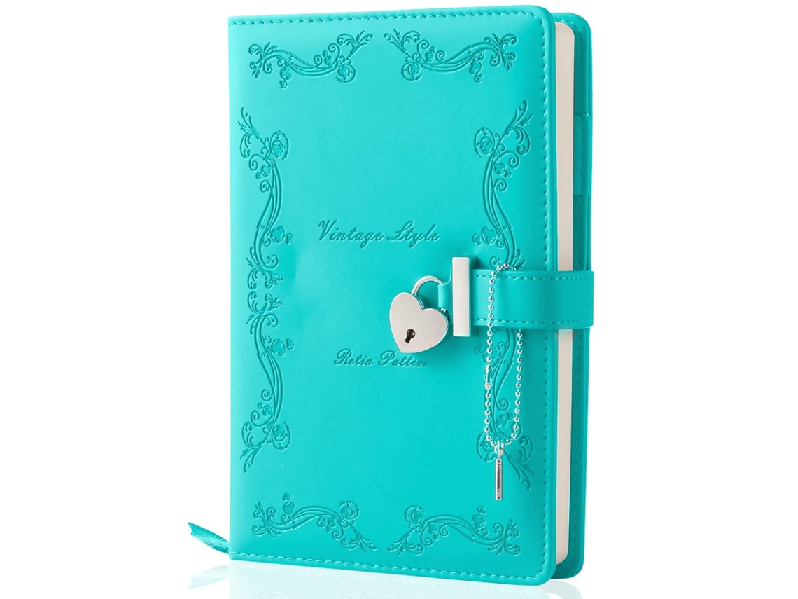 Diario de mujer con candado, cuaderno vintage A5 de piel sintética, color verde Gertiz (180 hojas)